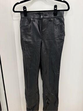 Veronica Beard Black Straight-Leg Leather Pants